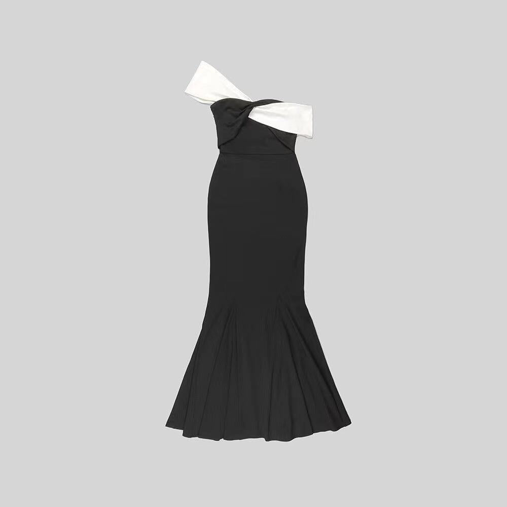AIIZIE ASYMMETRIC OFF SHOULDER MAXI DRESS IN BLACK - product image