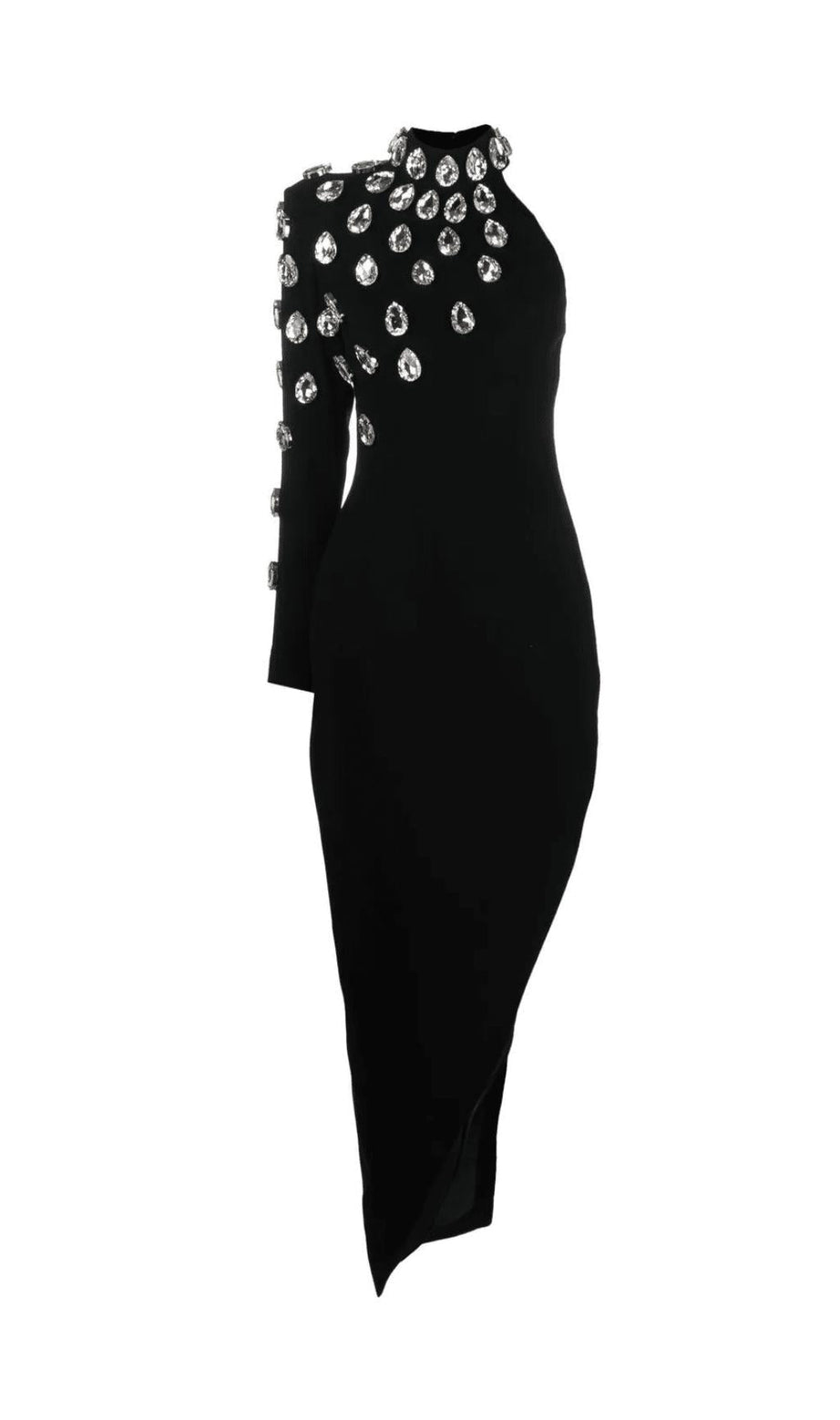 ASYMMETRICAL BLACK CRÊPE DRESS