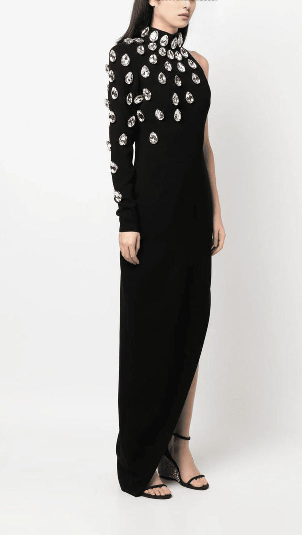 AIIZIE ASYMMETRICAL BLACK CRÊPE DRESS - product image