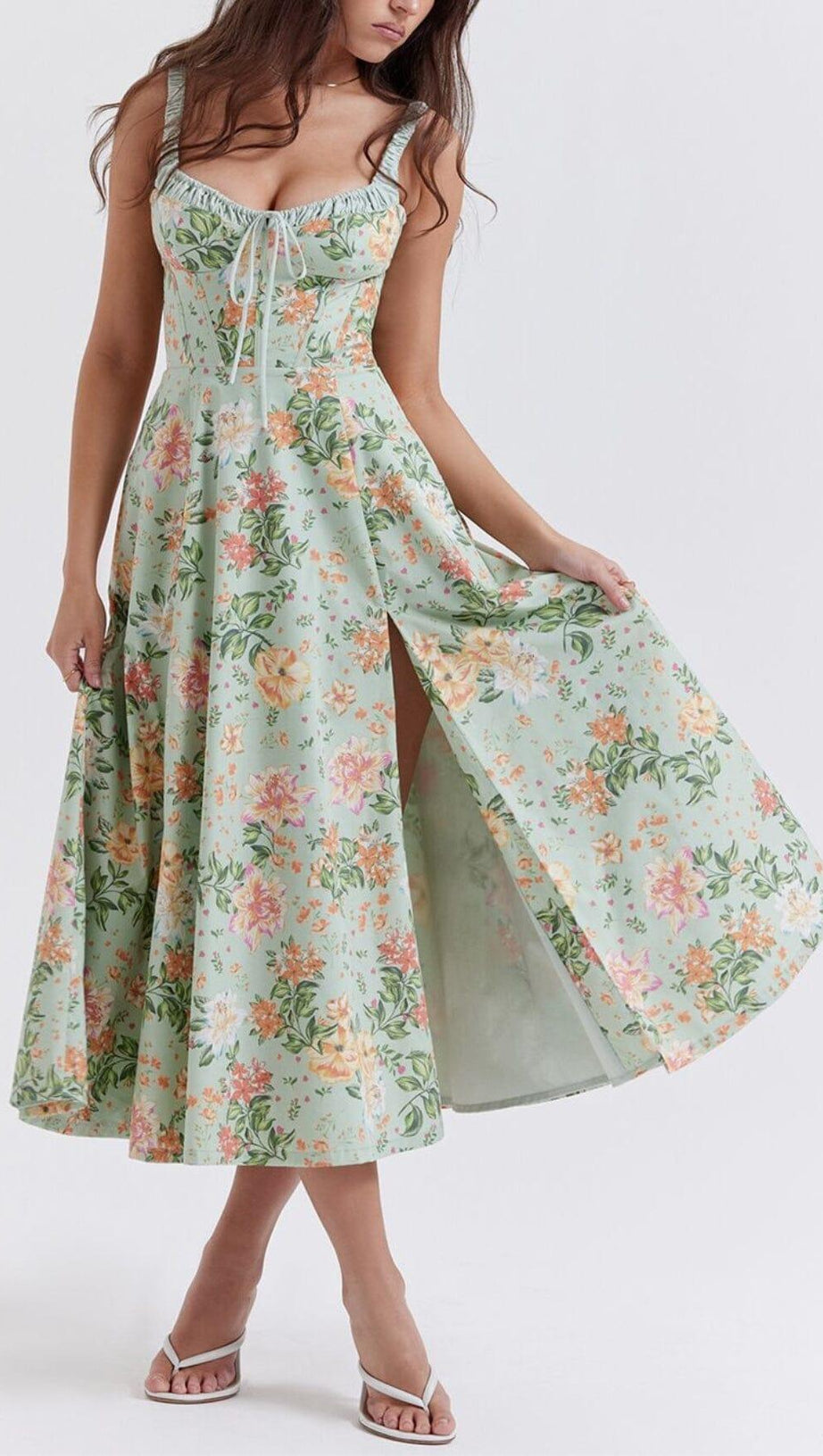 BUSTIER-SOMMERKLEID MIT HELLJADE-PRINT