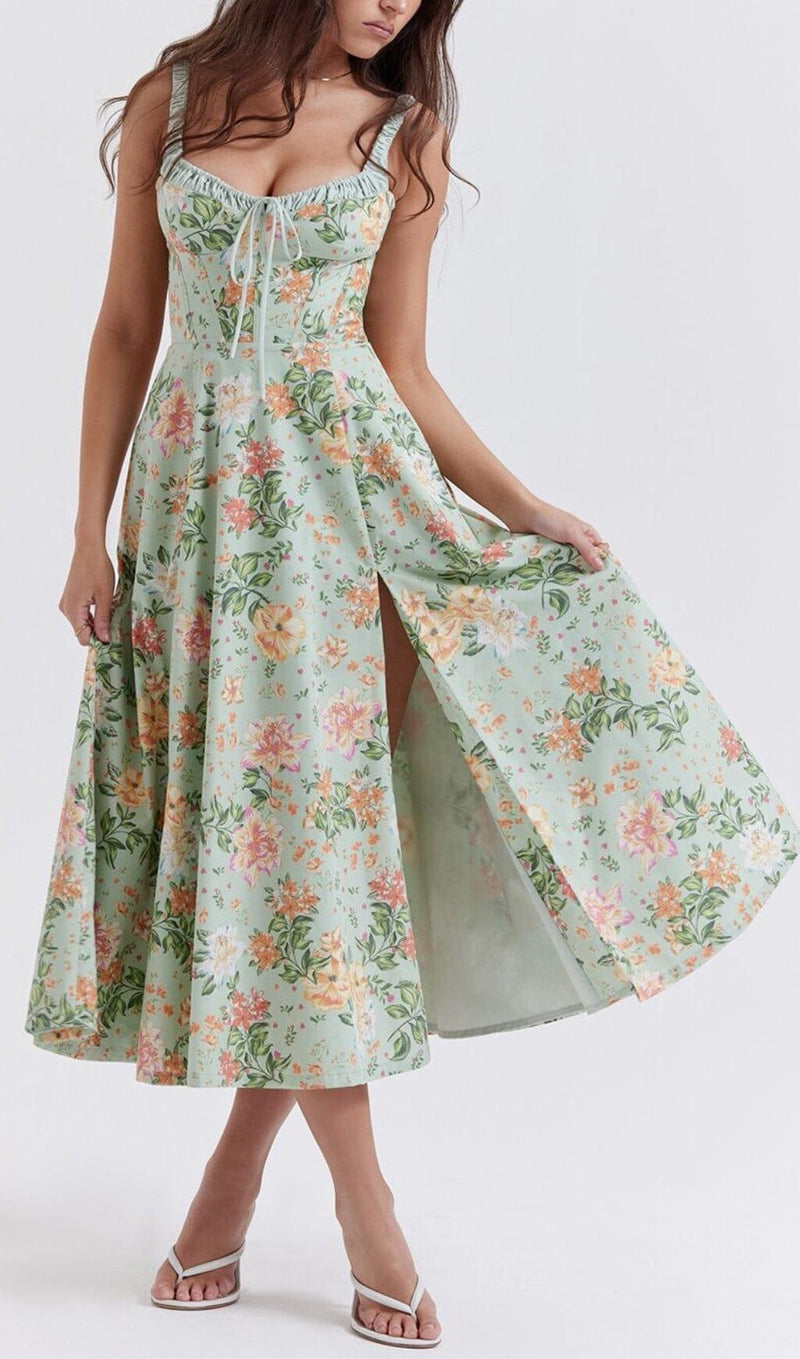 LIGHT JADE PRINT BUSTIER SUNDRESS