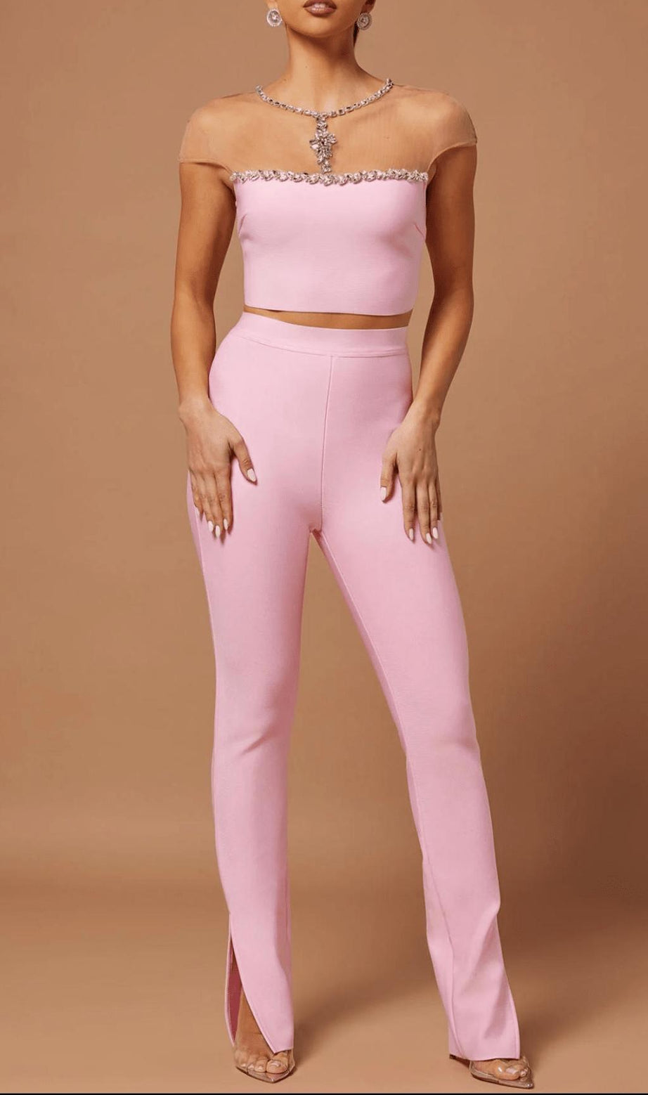 BANDAGE PANT & TOP SUIT IN PINK