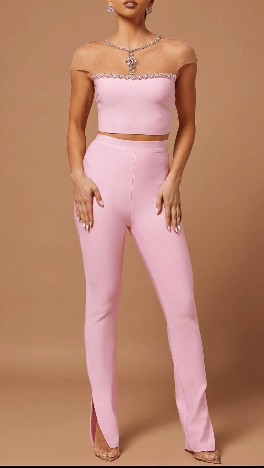 BANDAGE PANT & TOP SUIT IN PINK