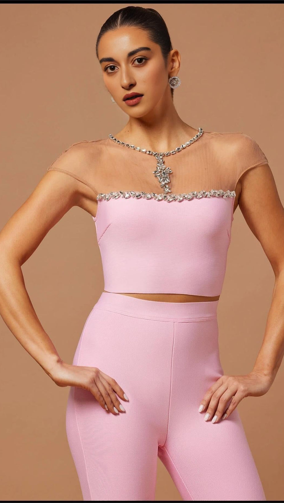 COMPLETO PANTALONI E TOP BANDAGE ROSA 