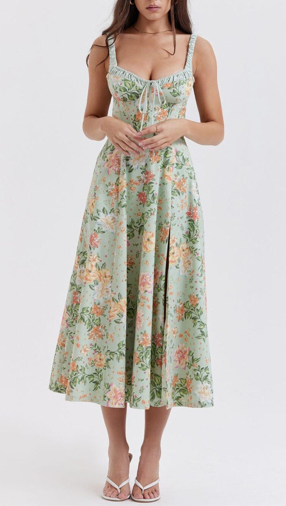 BUSTIER-SOMMERKLEID MIT HELLJADE-PRINT