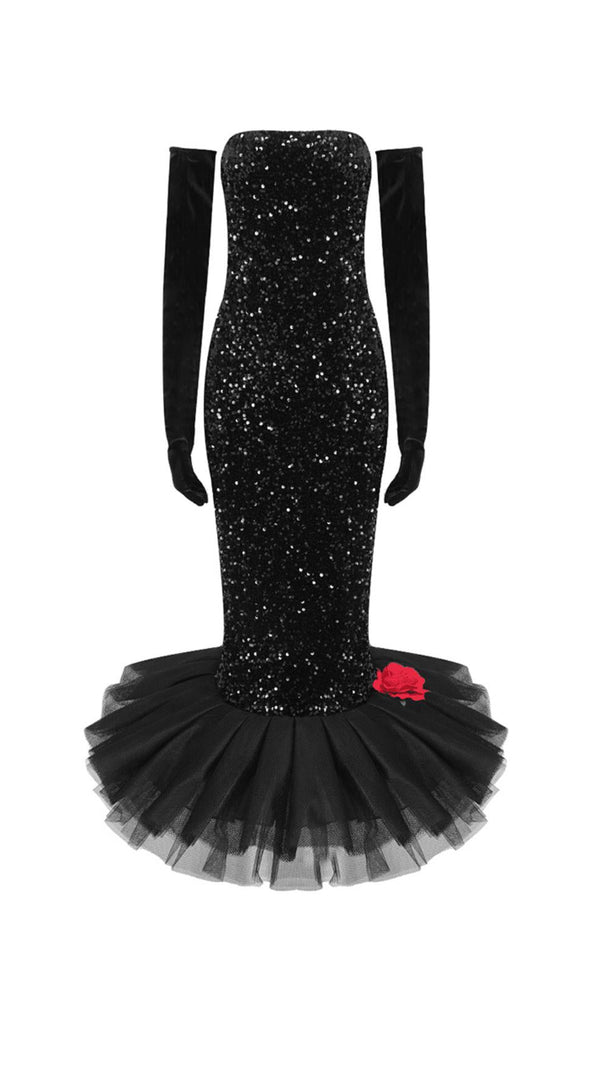AIIZIE BARBIE SEQUINED LARGE HEM FLORAL DRESS - product image