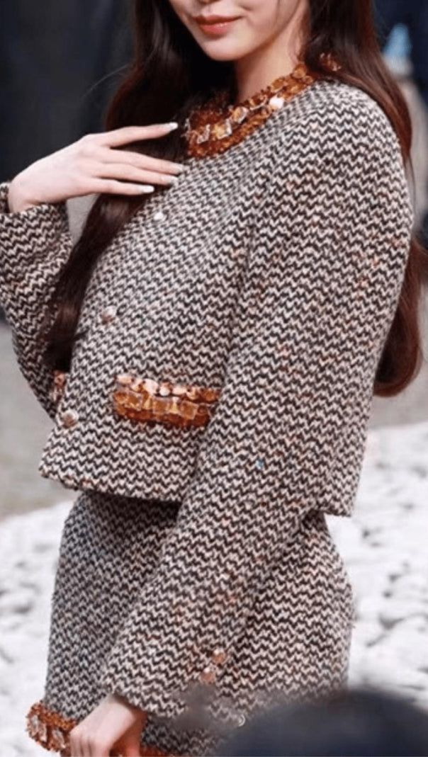 AIIZIE BEAD EMBELLISHED TWEED SINGLE-BREASTED COAT SUIT - product image