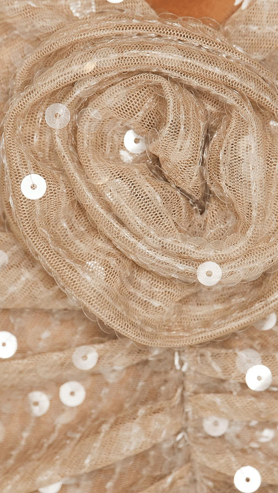 BEIGE FLORAL SEQUINED MIDI DRESS