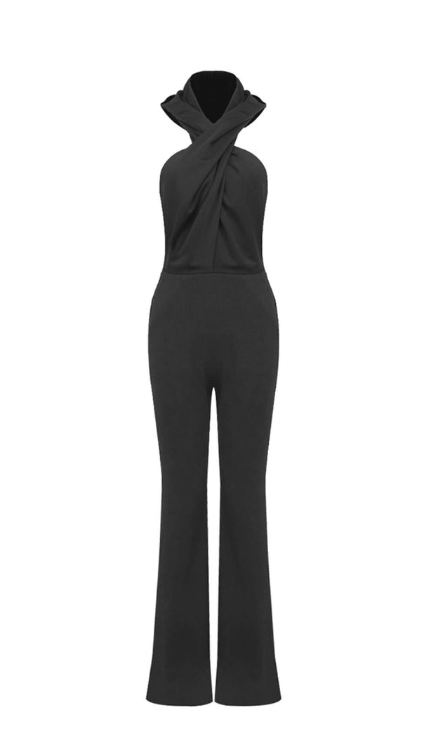 AIIZIE BLACK BACKLESS HOODED JUMPSUIT WITH SLIP POCKETS - product image