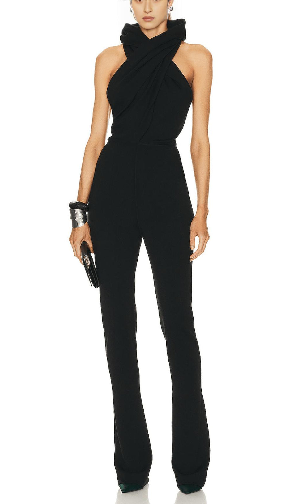 TUTA NERA CON CAPPUCCIO E TASCHE A SCHIENA