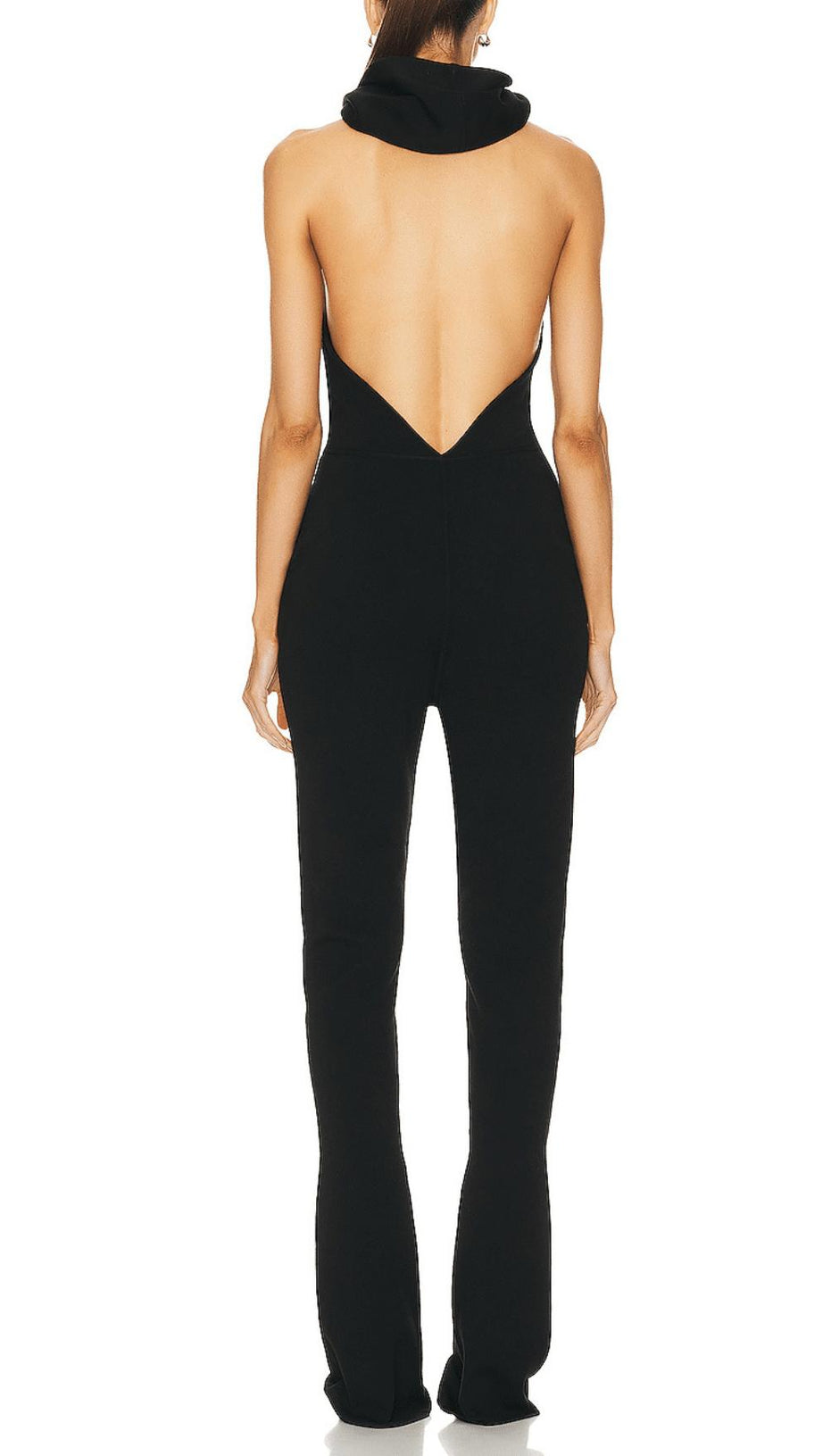 TUTA NERA CON CAPPUCCIO E TASCHE A SCHIENA