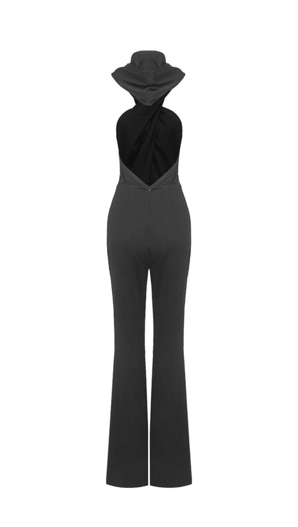 AIIZIE BLACK BACKLESS HOODED JUMPSUIT WITH SLIP POCKETS - product image