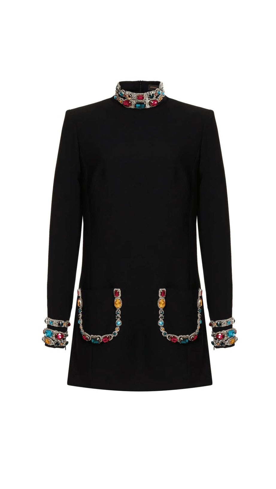 BLACK BEAD-EMBROIDERED MINI DRESS