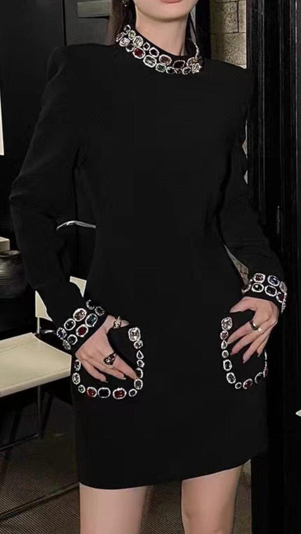 AIIZIE BLACK BEAD-EMBROIDERED MINI DRESS - product image