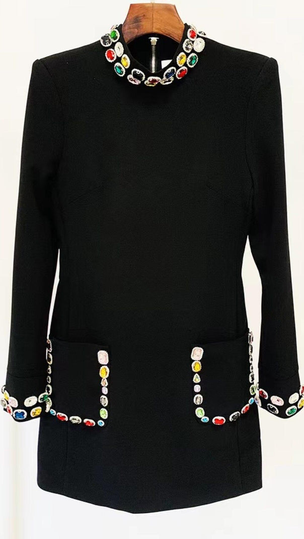 AIIZIE BLACK BEAD-EMBROIDERED MINI DRESS - product image