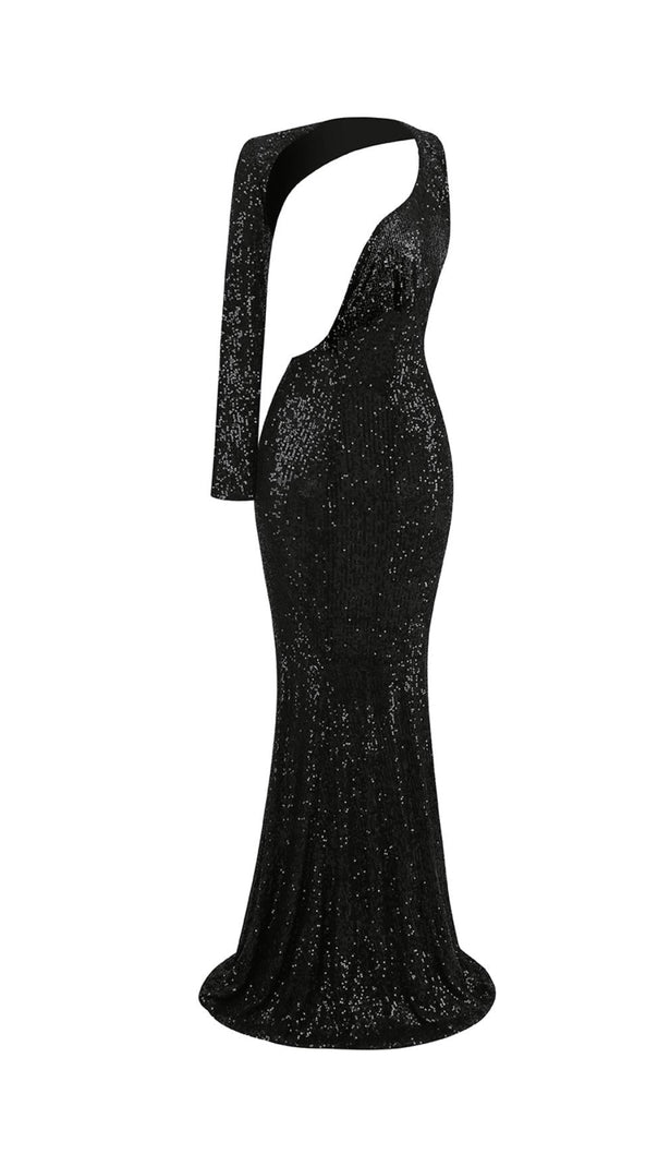 AIIZIE BLACK BODYCON FIT SEQUIN MAXI DRESS - product image