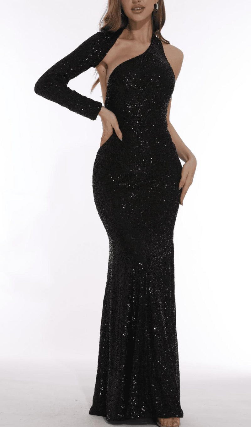 BLACK BODYCON FIT SEQUIN MAXI DRESS