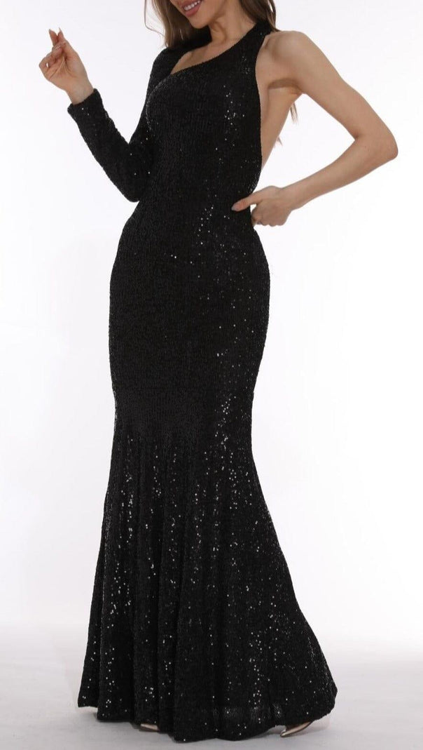 AIIZIE BLACK BODYCON FIT SEQUIN MAXI DRESS - product image