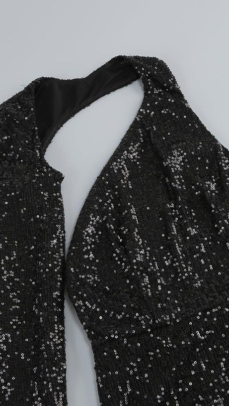 BLACK BODYCON FIT SEQUIN MAXI DRESS