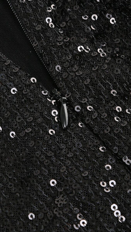 BLACK BODYCON FIT SEQUIN MAXI DRESS