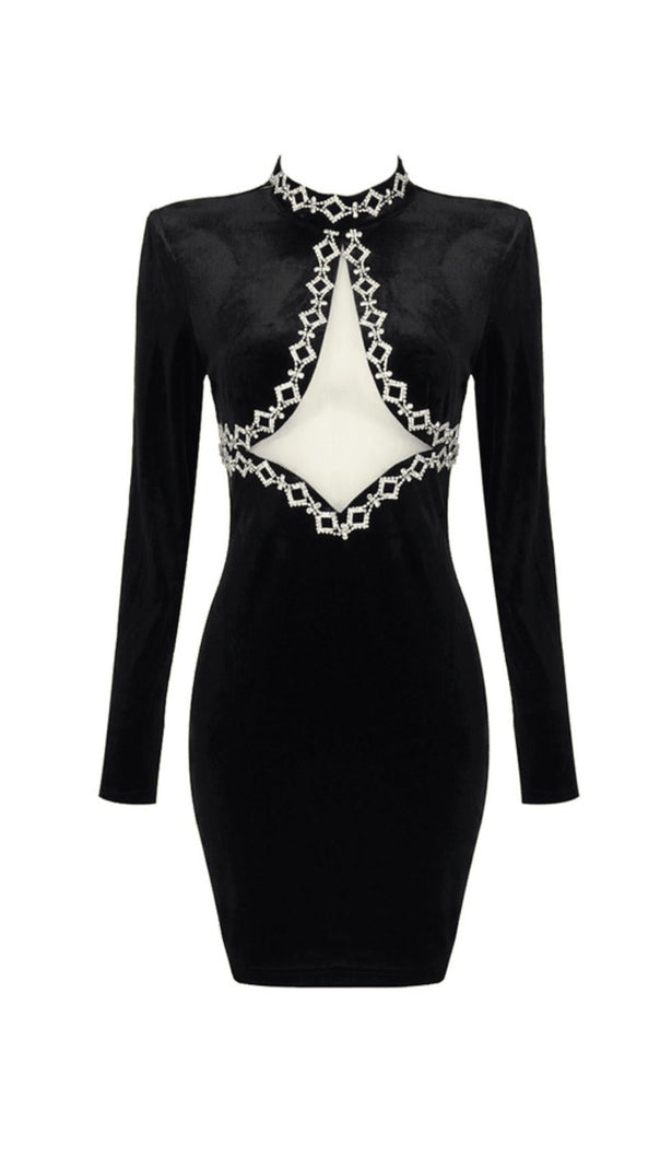 AIIZIE BLACK CUTOUT DIAMONDS MINI DRESS - product image