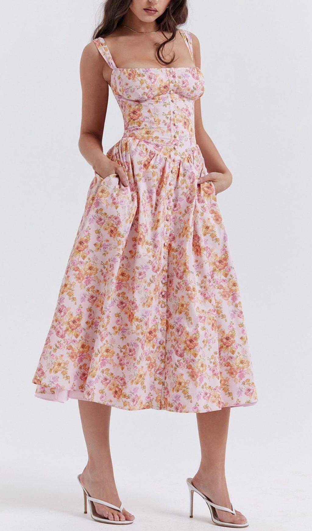 PINK PRINT MIDI-SOMMERKLEID