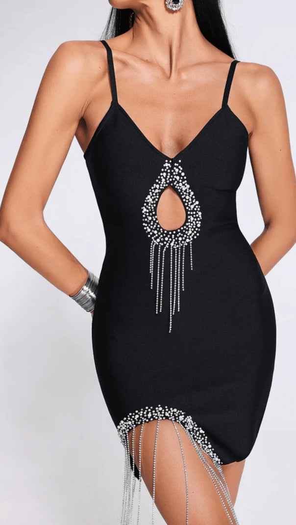 AIIZIE BLACK DIAMOND EMBELLISHED BANDGE MINI DRESS - product image