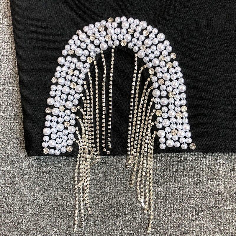 MINI ABITO A FASCIA CON DECORAZIONI DI DIAMANTI NERI