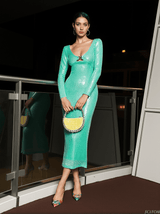 Sian Long Sleeve Sequin Cutout Midi Dress In Teal