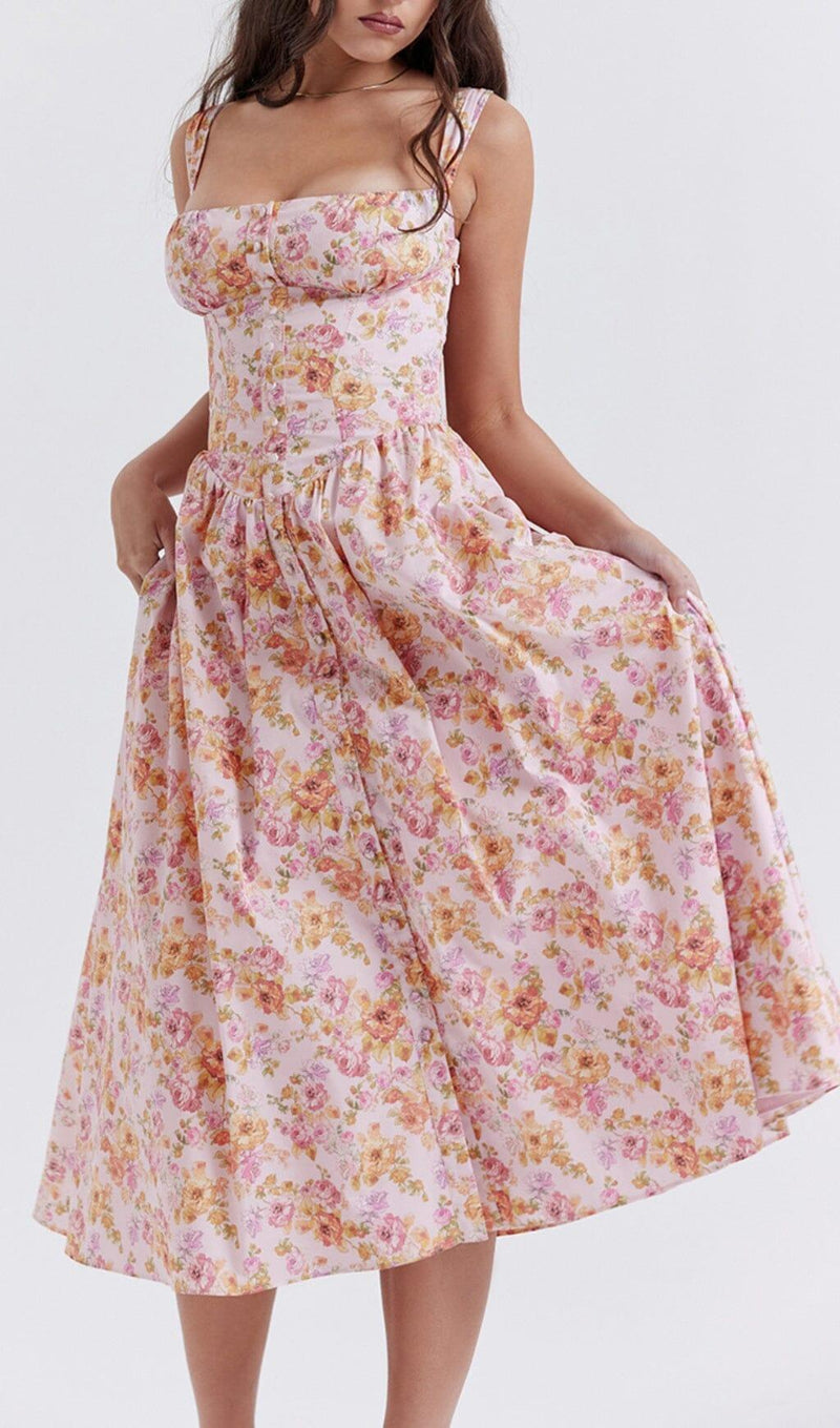 PINK PRINT MIDI SUNDRESS