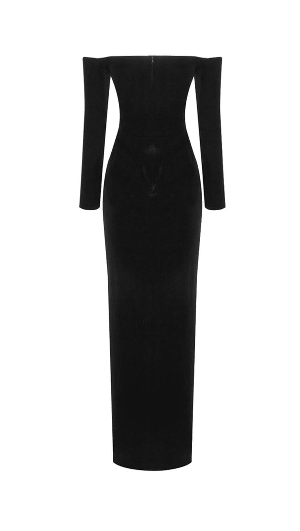 AIIZIE BLACK LONG SLEEVE LACE VELVET MAXI DRESS - product image