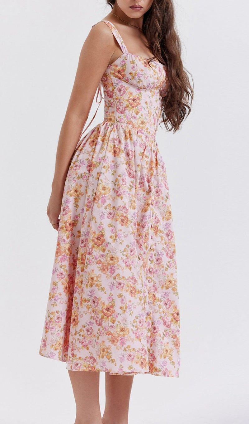 PINK PRINT MIDI SUNDRESS