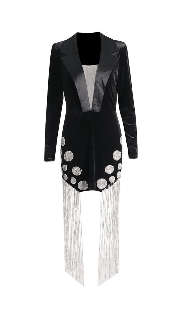 AIIZIE BLACK TUX VELVET DRESS - product image