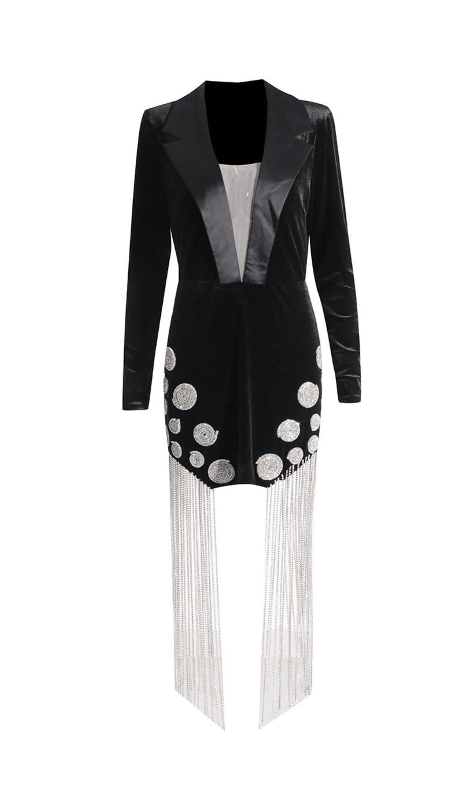SCHWARZES SMOKING-SAMTKLEID