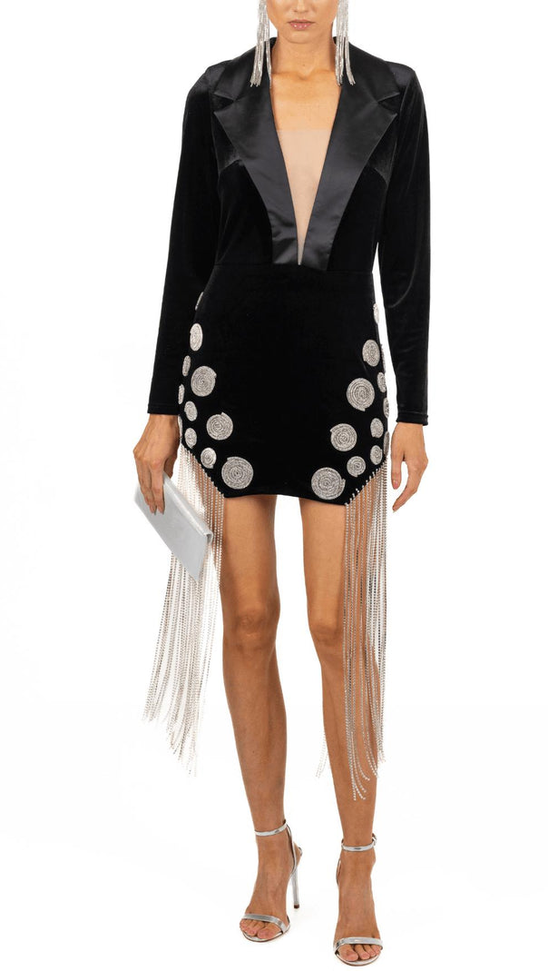AIIZIE BLACK TUX VELVET DRESS - product image