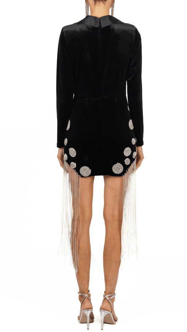 AIIZIE BLACK TUX VELVET DRESS - product image