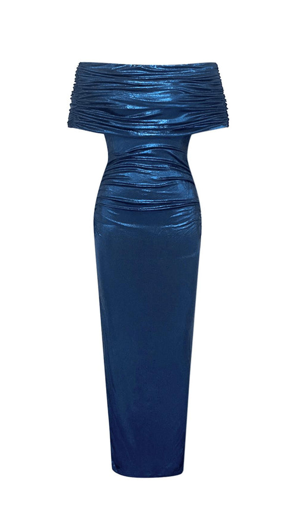AIIZIE BLUE DRAPED OFF SHOULDER MAXI DRESS - product image
