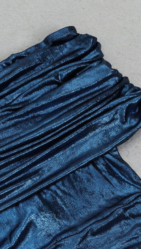 BLUE DRAPED OFF SHOULDER MAXI DRESS