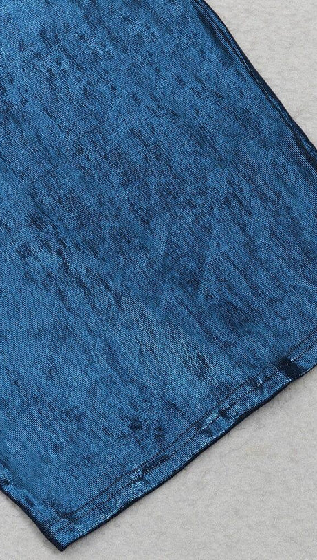 BLUE DRAPED OFF SHOULDER MAXI DRESS