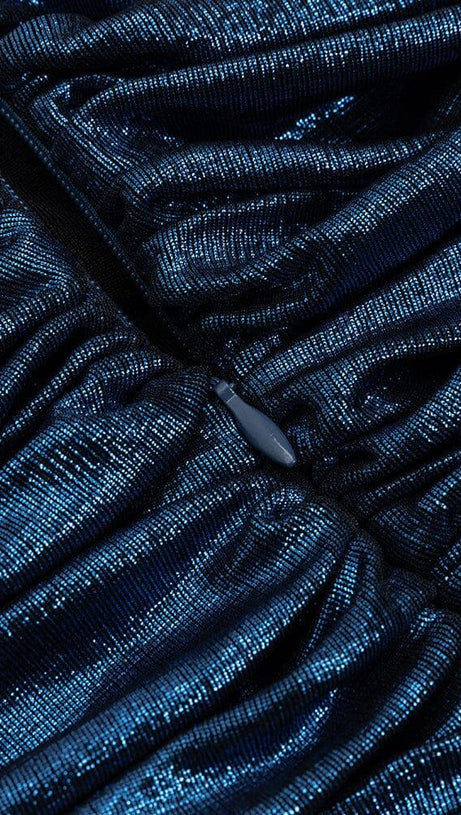 BLUE DRAPED OFF SHOULDER MAXI DRESS