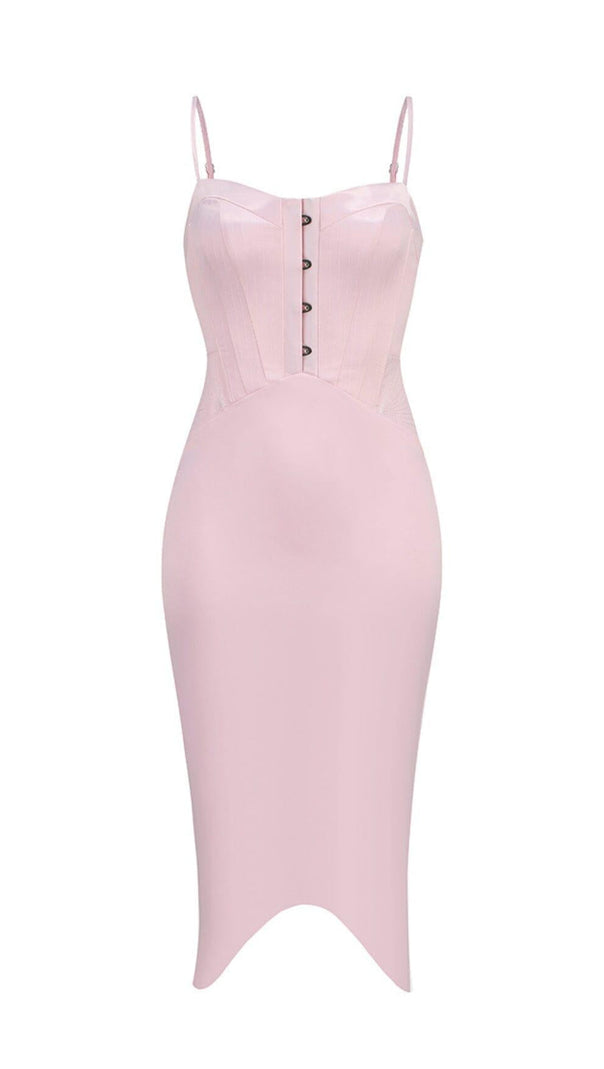 AIIZIE PERIWINKLE SATIN CORSET MIDI DRESS IN PINK - product image