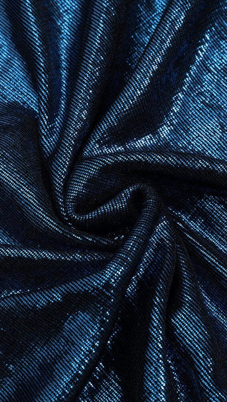 BLUE DRAPED OFF SHOULDER MAXI DRESS