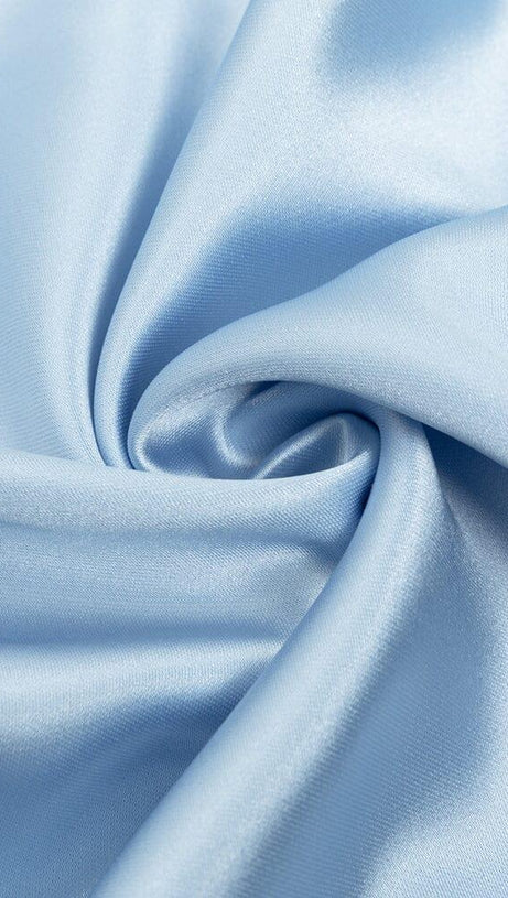 BLUE ONE SHOULDER PUFF SLEEVE SATIN MAXI DRESS