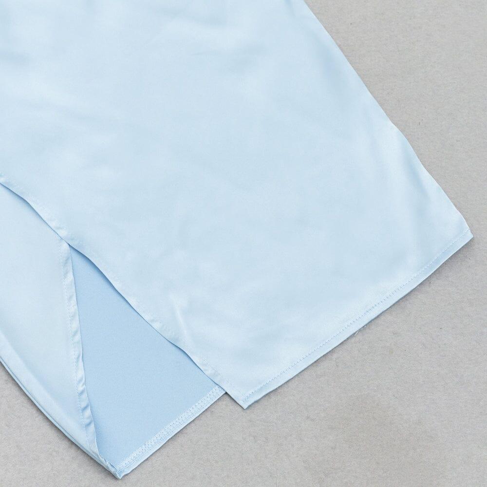 AIIZIE BLUE ONE SHOULDER PUFF SLEEVE SATIN MAXI DRESS - product image