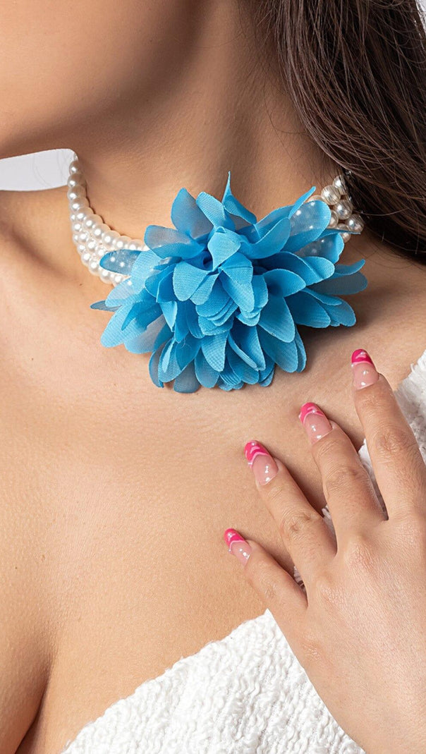 AIIZIE BLUE PEARL EMBELLISHED FLOWER CHOKER - product image