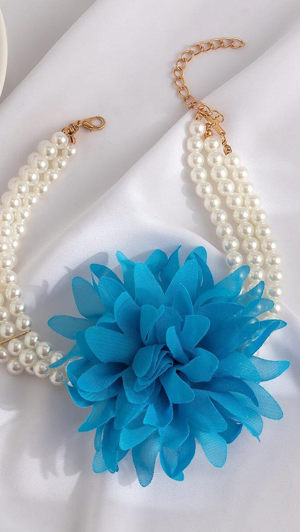 AIIZIE BLUE PEARL EMBELLISHED FLOWER CHOKER - product image
