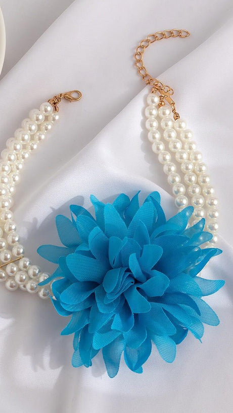 BLUE PEARL EMBELLISHED FLOWER CHOKER