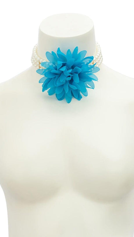 BLUE PEARL EMBELLISHED FLOWER CHOKER