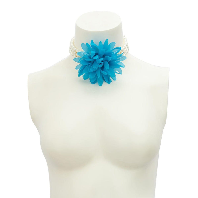 BLUE PEARL EMBELLISHED FLOWER CHOKER