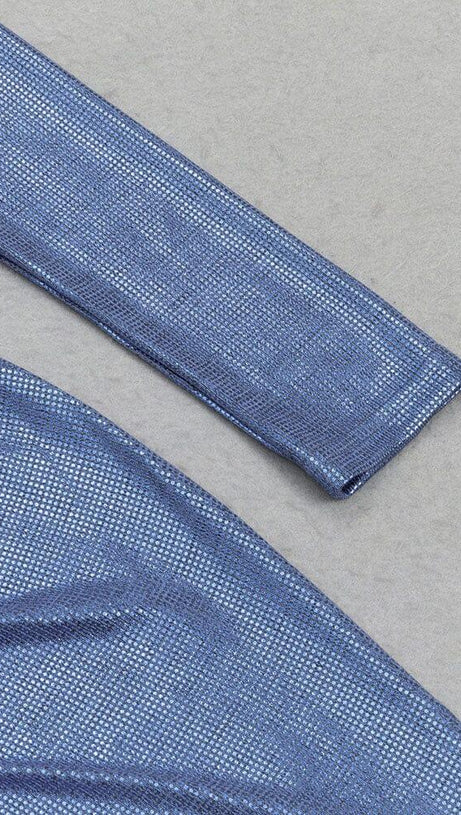 BLUE RUCHED SPLIT THIGH MAXI DRESS